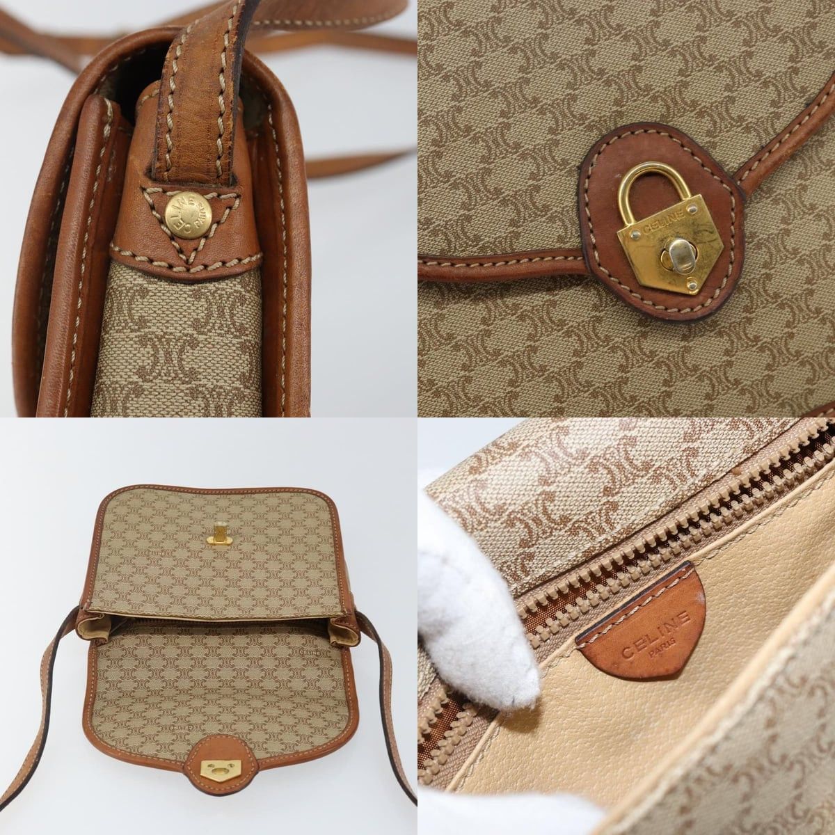 Celine CELINE Macadam Canvas Shoulder Bag Pvc Beige Gold Size ONE SIZE - 11 Thumbnail