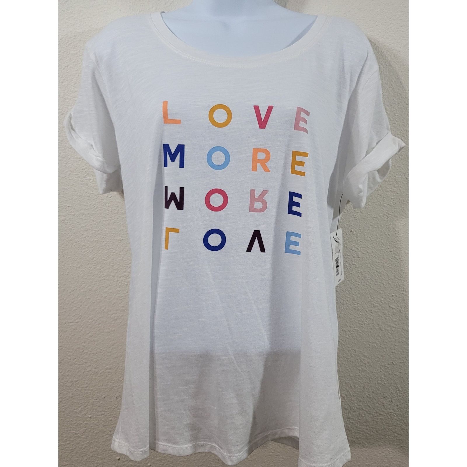 Other A.N.A. White Slub Knit Love More Shirt Top Large NWT Size L / US 10 / IT 46 - 1 Thumbnail