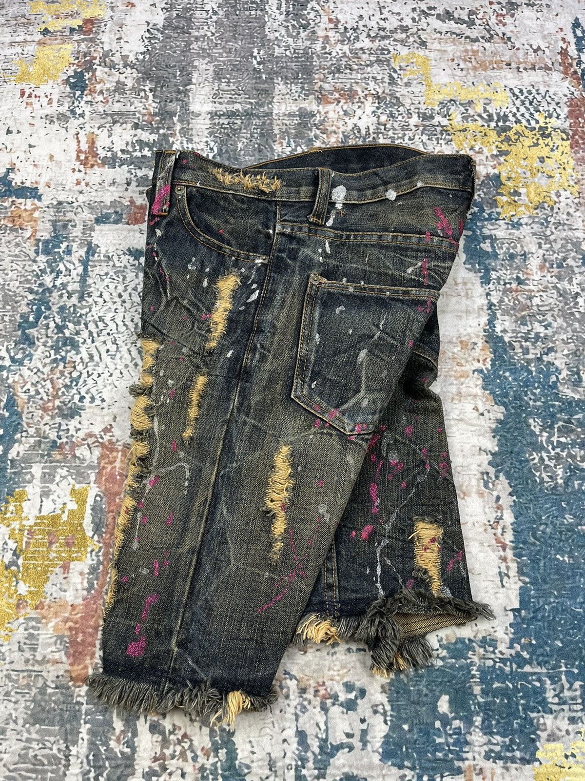 If Six Was Nine Slim Fit Ripped Painted Splash ISWN Style Short Denim Size US 30 / EU 46 - 4 Thumbnail