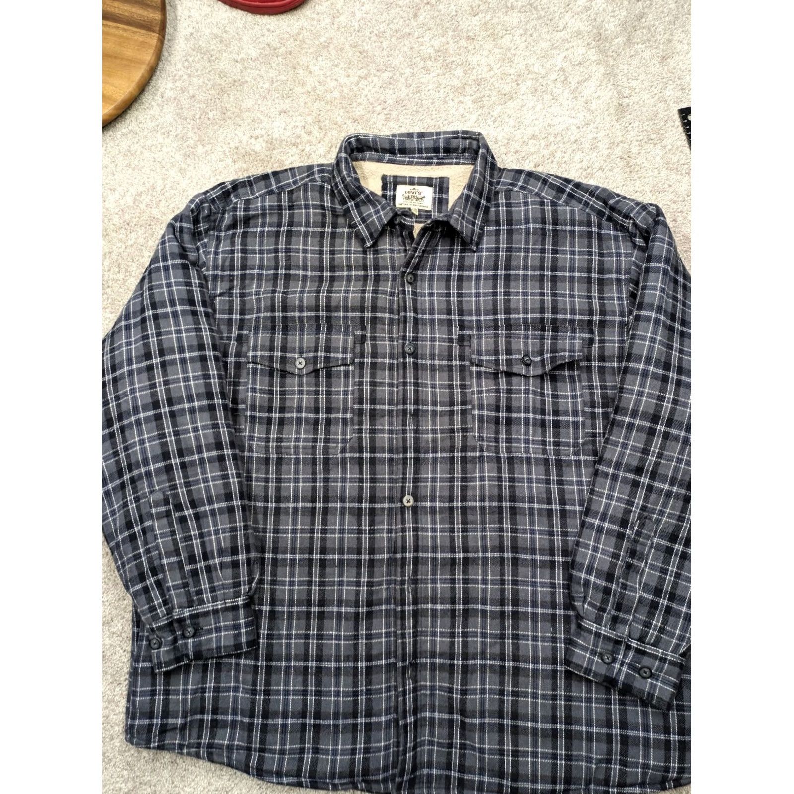 Levi's Levi's Men XXL Flannel Jacket Shackleton Shacket Sherpa Lined Plaid Black Button Size US XXL / EU 58 / 5 - 2 Thumbnail
