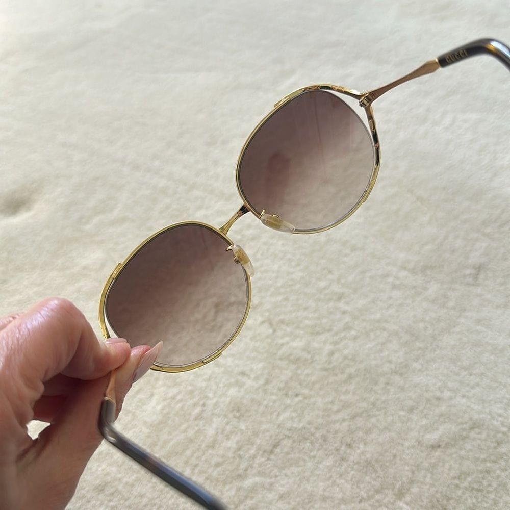 Gucci Gucci 59mm Round Sunglasses in Gold/Brown Gradient Size ONE SIZE - 7 Thumbnail