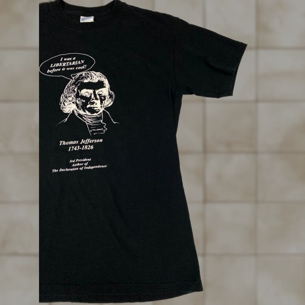 Gildan Thomas Jefferson Mens Shirt Medium black politics T-Shirt Crew Neck Cotton Spandex Logo Gildan Regular Classic Vintage No Size US M / EU 48-50 / 2 - 1 Thumbnail