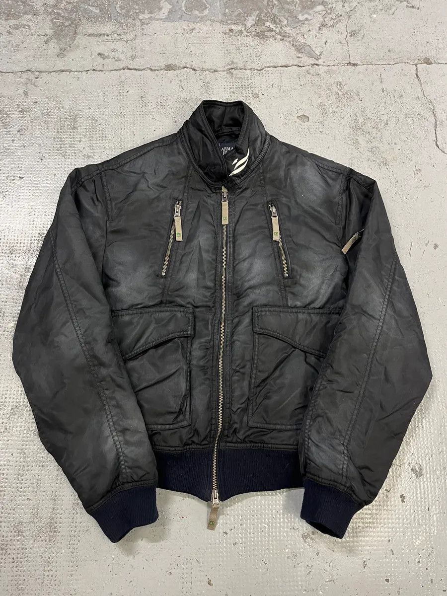 Armani 2000s Armani Aero Black Faded Bomber Jacket Size US M / EU 48-50 / 2 - 4 Thumbnail