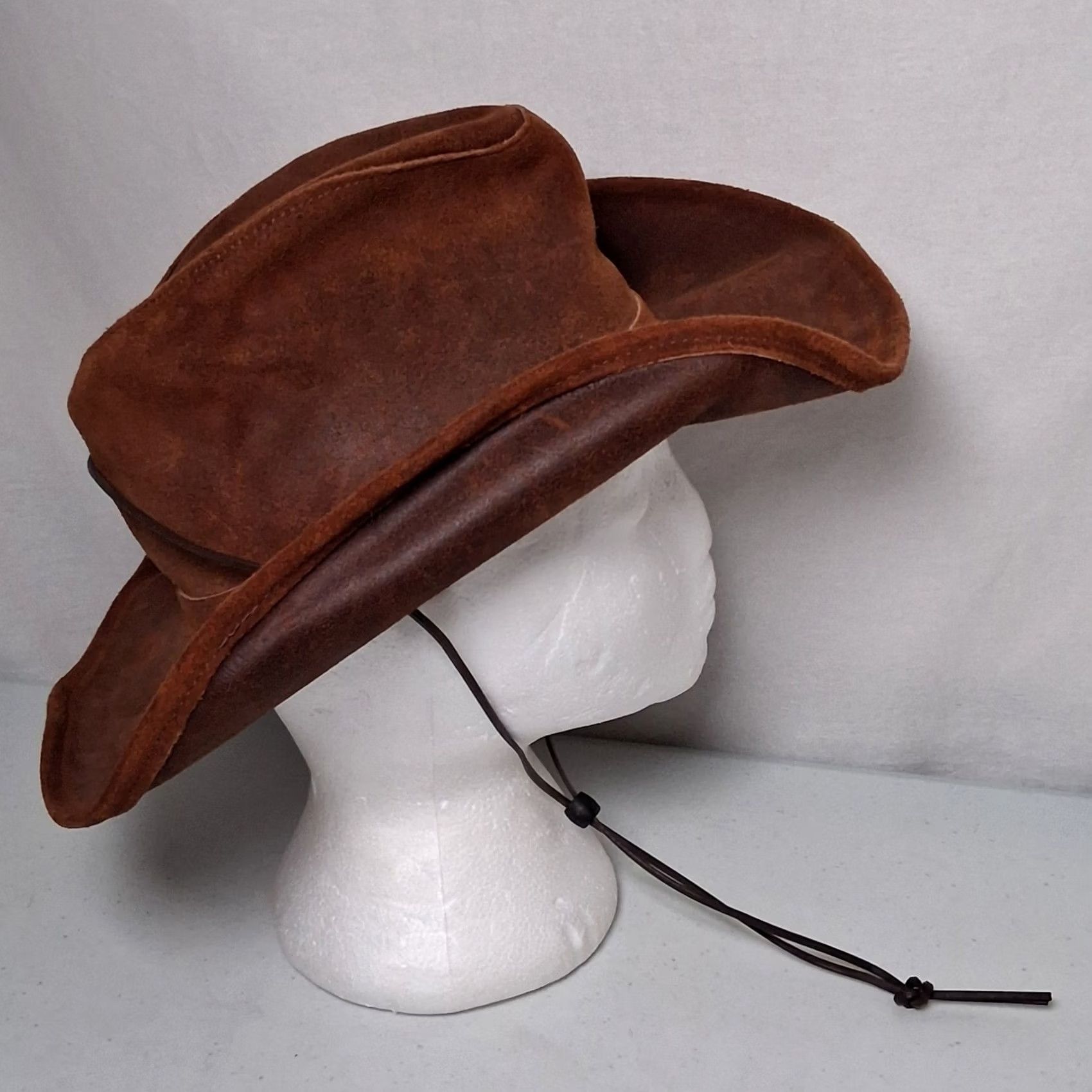 Minnetonka VINTAGE Minnetonka The Aussie Hat Leather Hat Small Brown Men S Brown Leather Strap Snap Western Ranch Boho Outback Australian Cowboy Western Hat - Size ONE SIZE - 7 Thumbnail