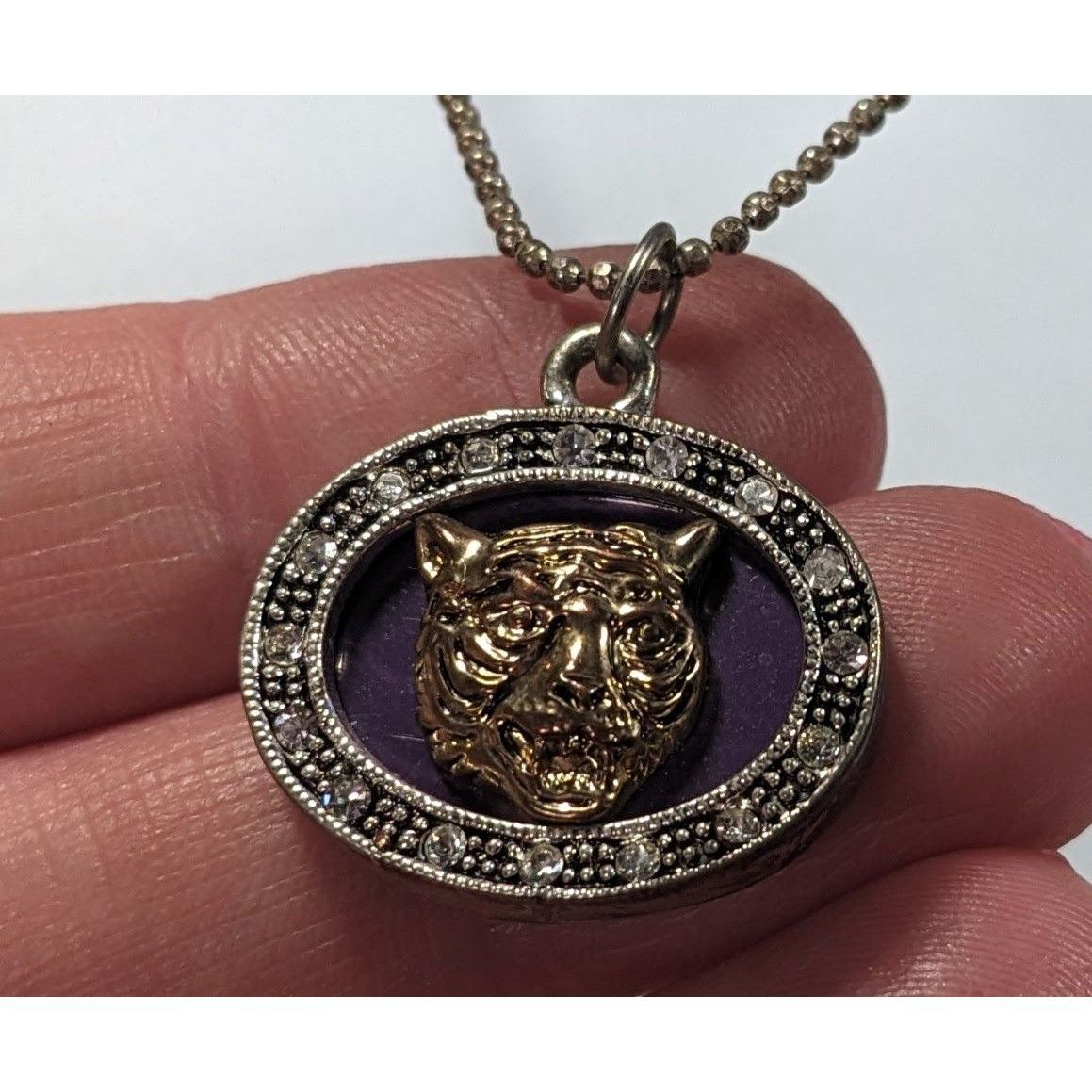 Other Metallic Purple Silver And Gold Tone Tiger Face Pendant Neck Size ONE SIZE - 4 Thumbnail