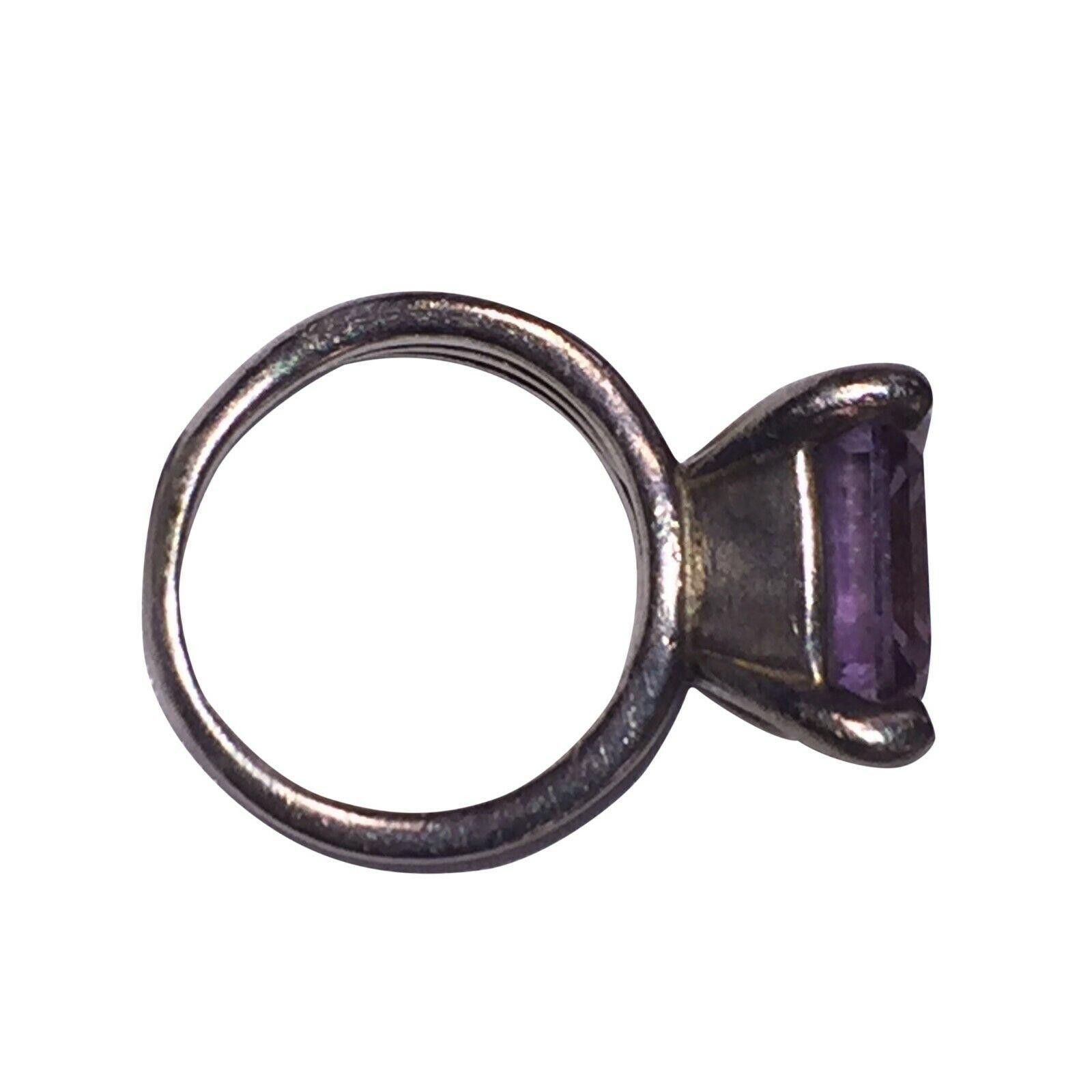 Designer Massive Emerald Cut Amethyst Sterling Silver Cocktail Ring Size ONE SIZE - 5 Thumbnail