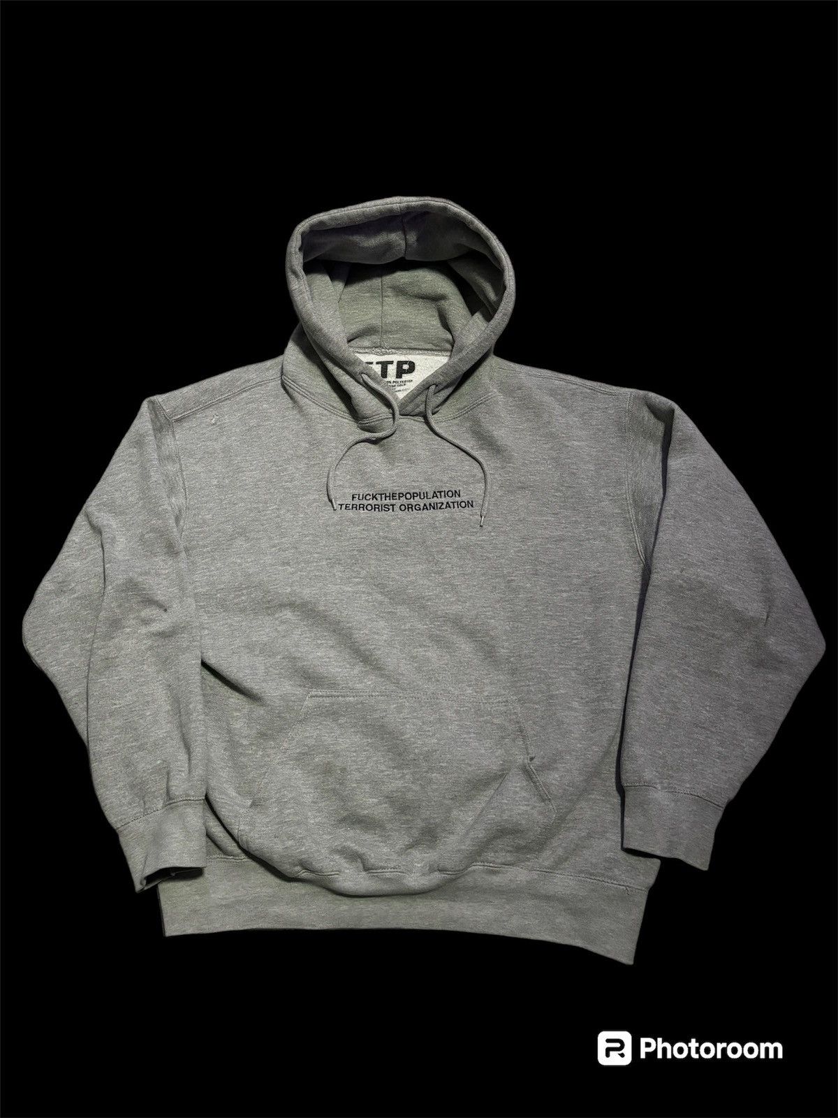 image of Fuck The Population Ftp Terrorist Organization Hoodie in Grey, Men's (Size Large)