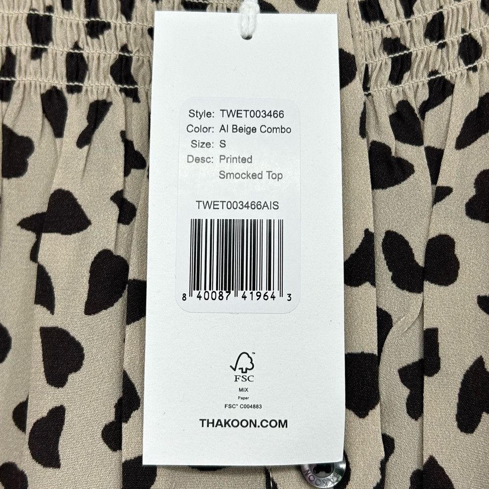 THAKOON THAKOON AL BEIGE COMBO PRINTED SMOCKED TOP WOMEN SIZE S Size S / US 4 / IT 40 - 3 Thumbnail
