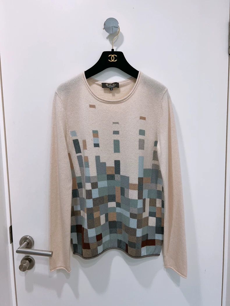 Loro Piana Loro Piana Square mosaic beige baby small cashmere sweater Size M / US 6-8 / IT 42-44 - 1 Thumbnail
