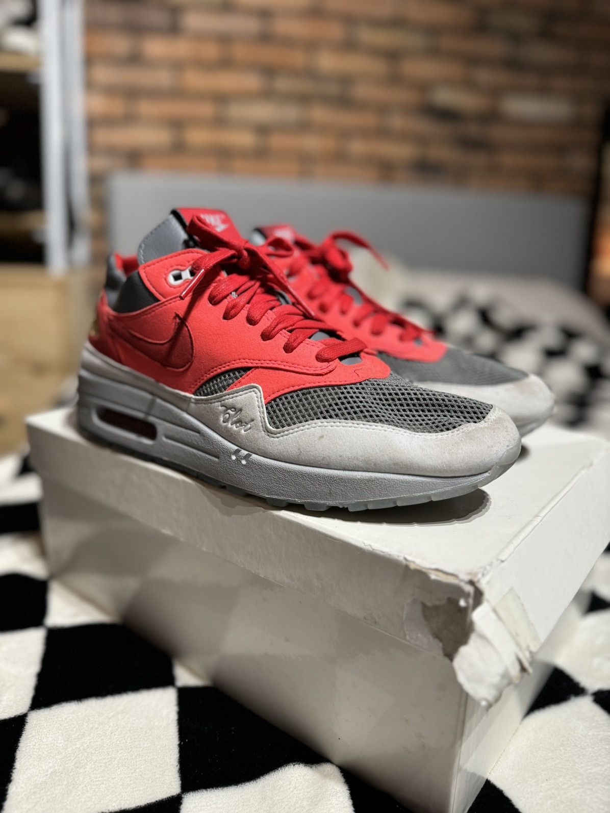 CLOT NIKE AIR MAX 1 CLOT 3 III MESH TOE SOLAR RED GREY Size US 10 / EU 43 - 2 Thumbnail