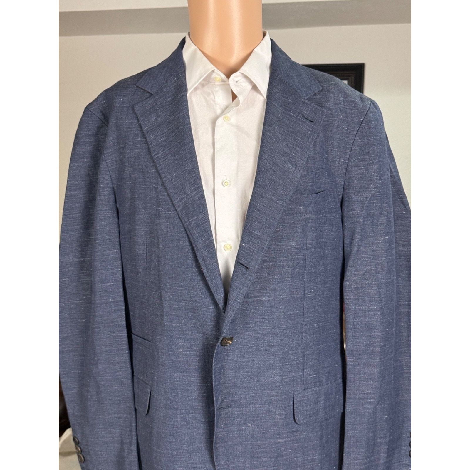 Brunello Cucinelli Brunello Cucinelli Linen Wool Blue Blazer Unstructured 44R Size 44R - 1 Thumbnail