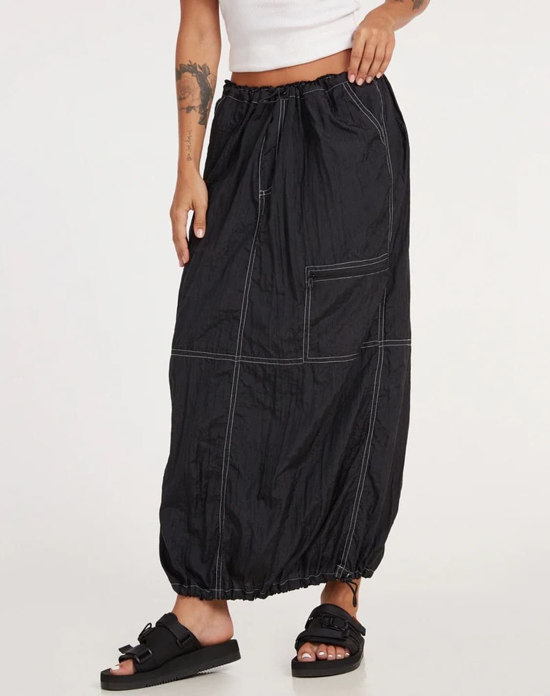 Other motelrocks Masao Maxi Skirt In Parachute Stitch Black Size 31" - 8 Thumbnail