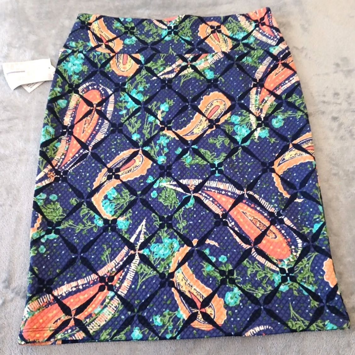 Vintage LuLaRoe Skirt Knee Length Purple Geometric Knit Pull On L Regular Women Casual Stretch Sewing? Size 36" / US 14 / IT 50 - 4 Thumbnail