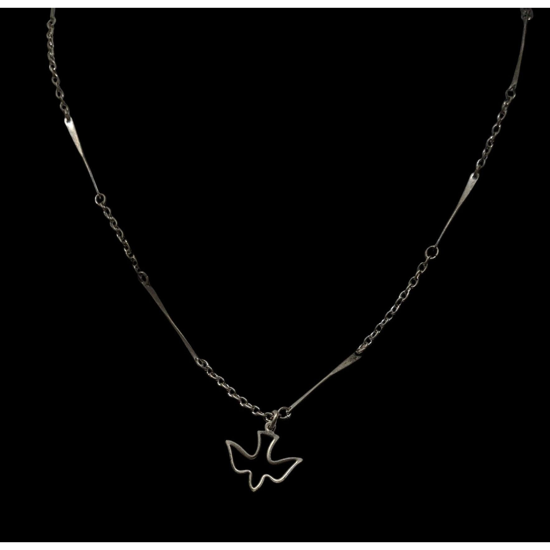 Other Minimalist Dove Silver Tone Necklace With Unique Bar Chain Size ONE SIZE - 4 Thumbnail