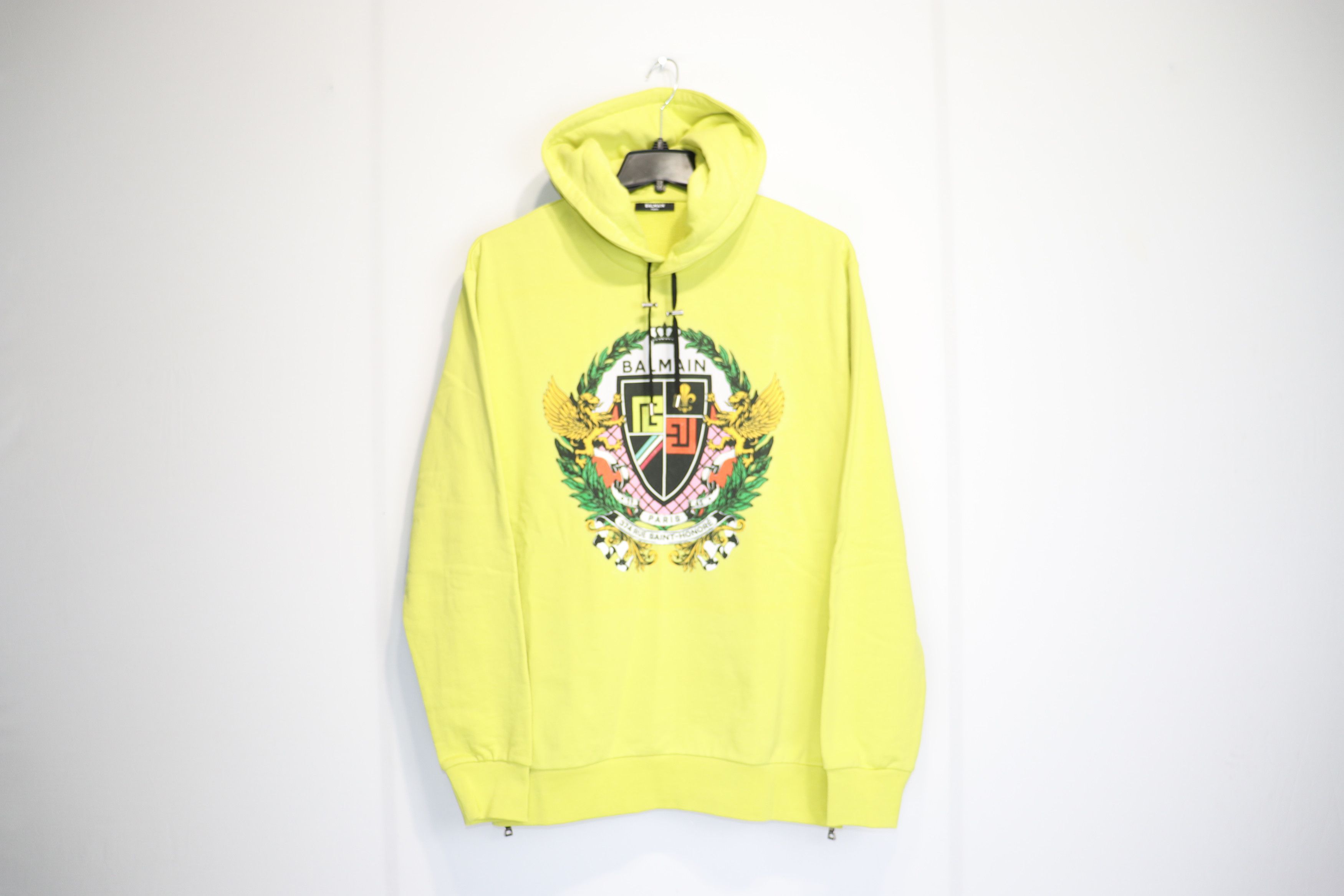 image of Balmain O1Rshd1 Cotton Logo Hoodie In Yellow, Men's (Size Large)