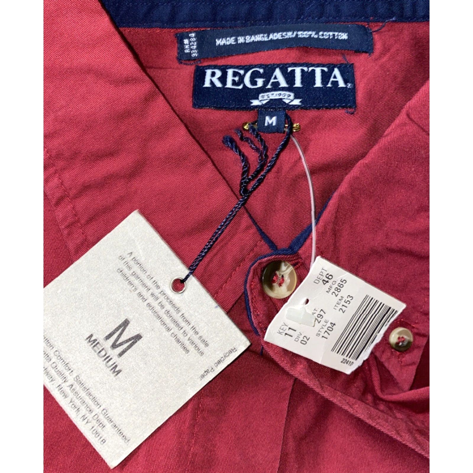 Vintage Regatta Shirt Men Short Sleeve Button-Up Red Size M NWT Casual Cotton Regular Fit Size US M / EU 48-50 / 2 - 5 Thumbnail
