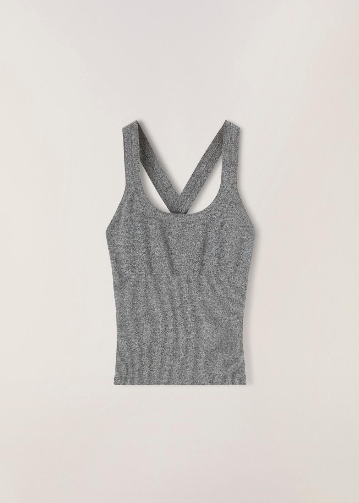 o1srvl11e1024 Cocooning Crossed Straps Tank Top in Grey