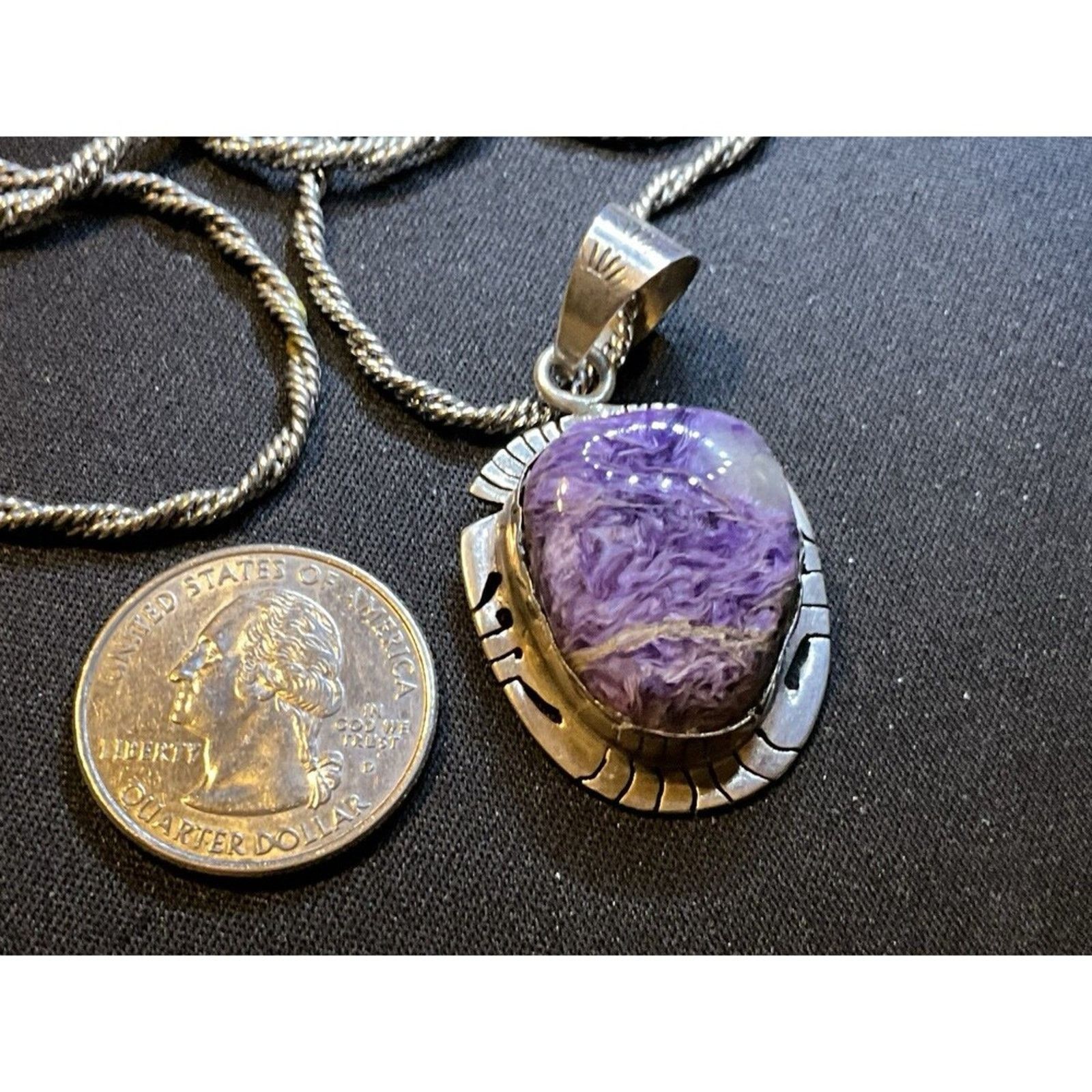Other Sterling Rare Navajo Pendant With Chardite Stone 17in Chain Size ONE SIZE - 5 Thumbnail