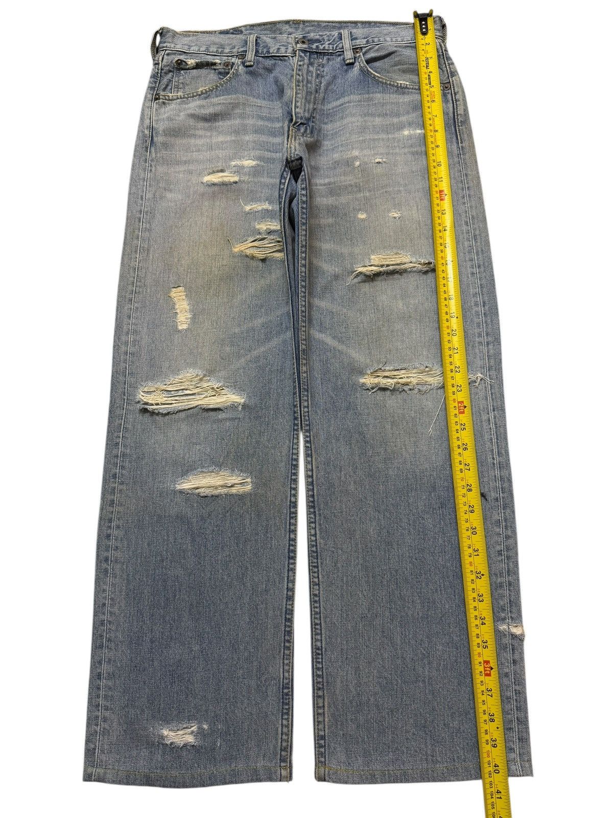 Levi's Vintage 90s Levis 503 Blue Faded Wash Ripped Wide Leg Baggy Size US 34 / EU 50 - 10 Thumbnail