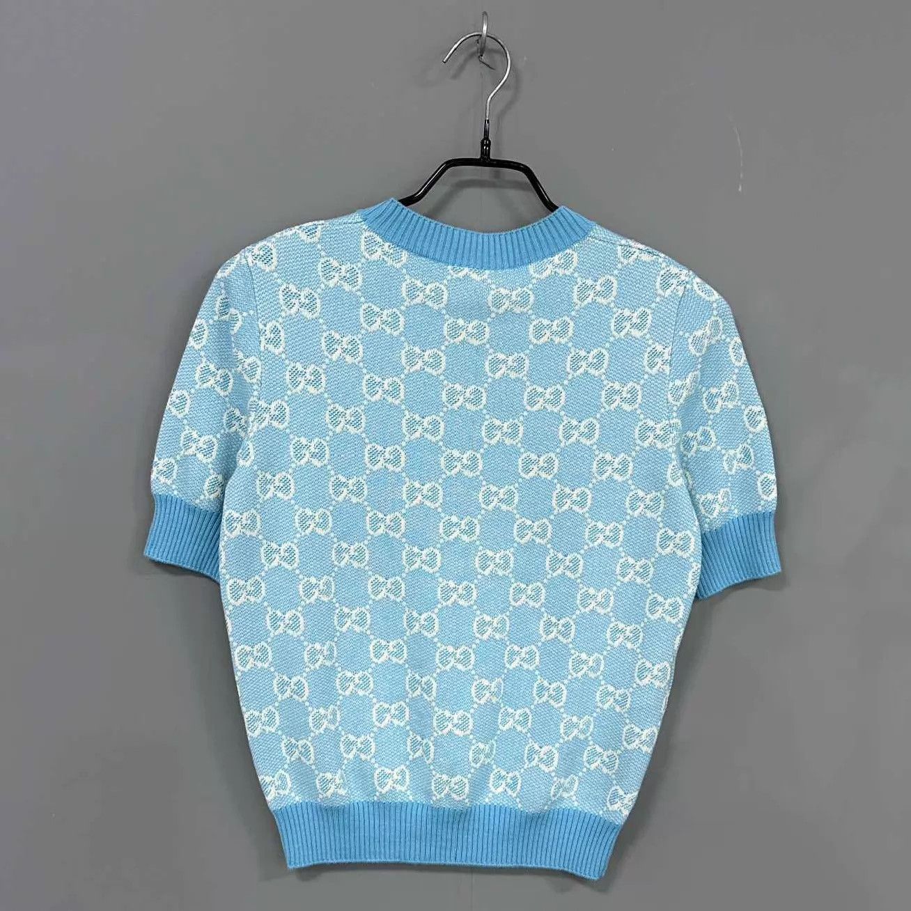 Gucci GUCCI sky blue jacquard all-over print knit short sleeve S Size S / US 4 / IT 40 - 3 Thumbnail