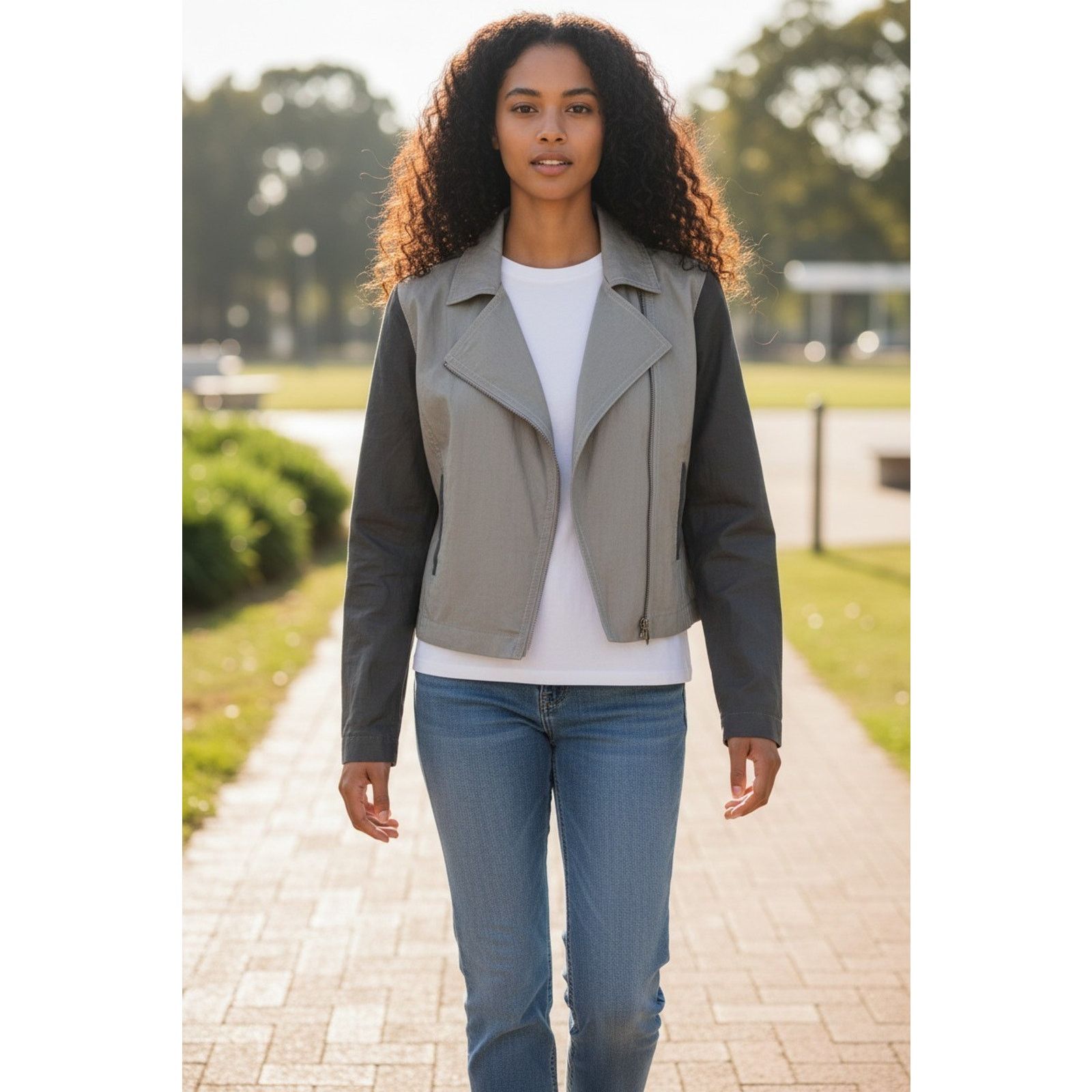 Eileen Fisher EILEEN FISHER Coated Organic Linen Petite Moto Jacket Sz PS Size XS / US 0-2 / IT 36-38 - 1 Thumbnail