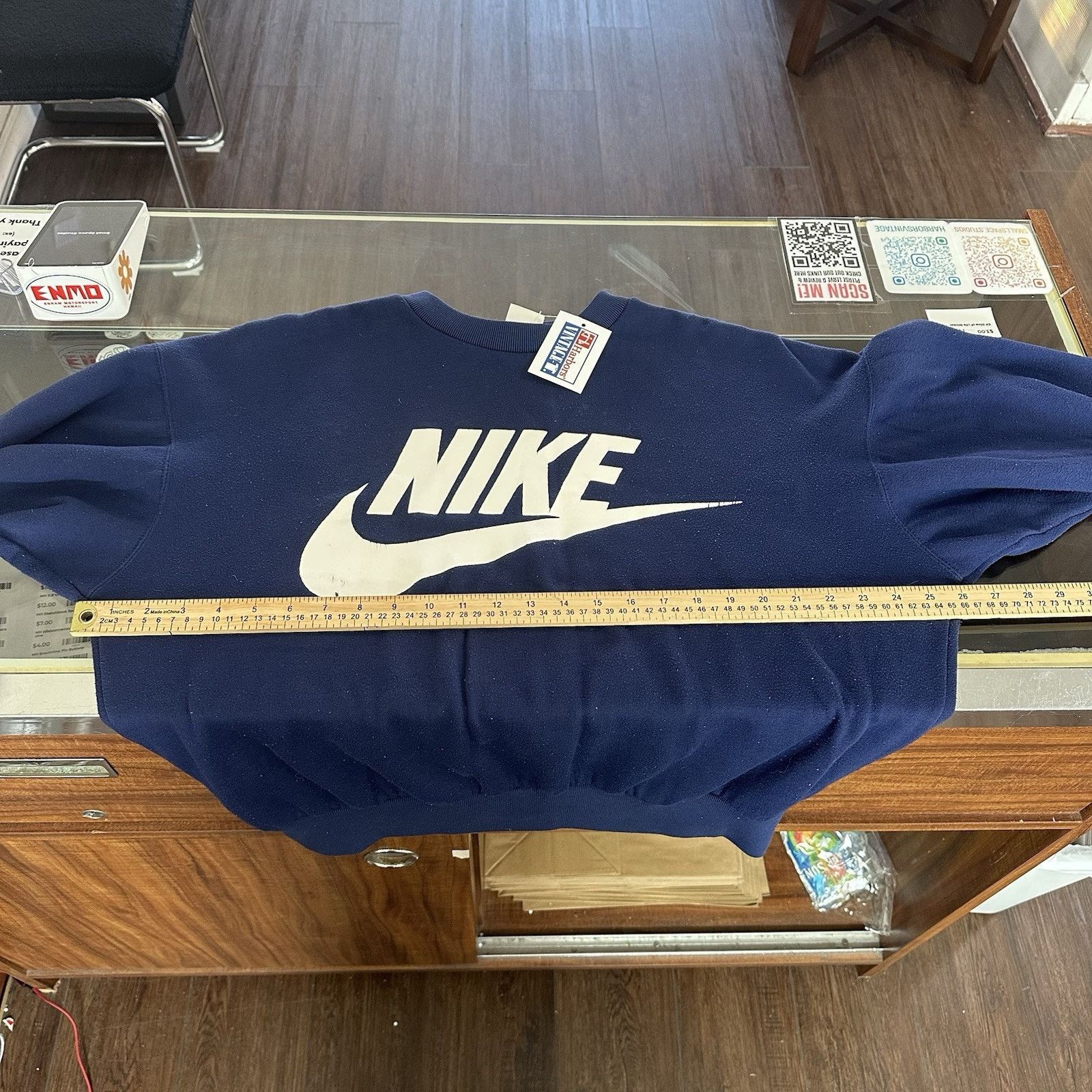 Nike × Vintage 90s Navy Nike Logo Crewneck Size M Fits XL OF Size US M / EU 48-50 / 2 - 5 Thumbnail