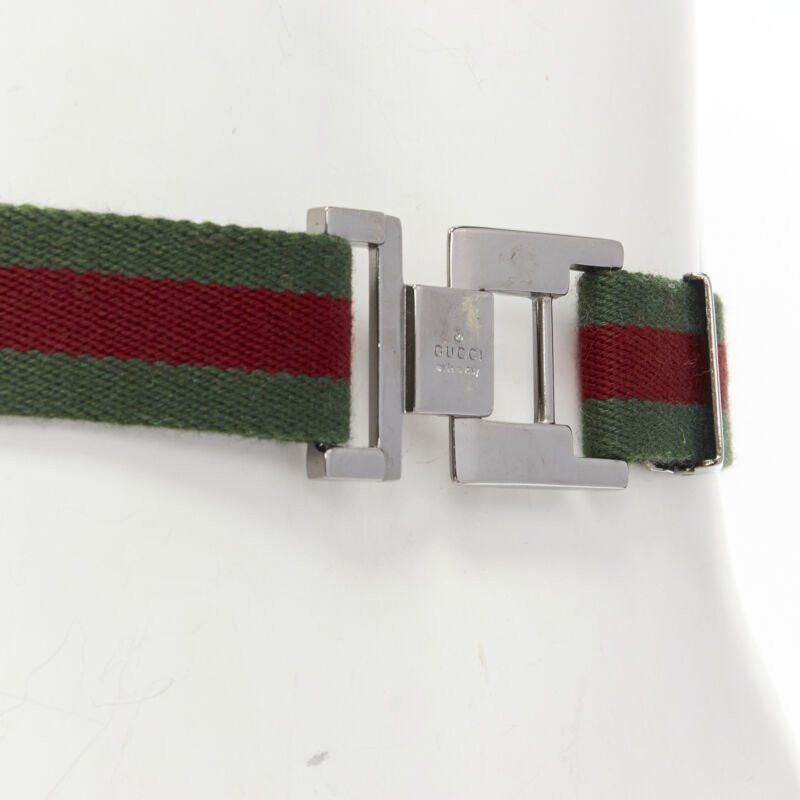 Gucci GUCCI Vintage Y2K silver ruthenium GG square buckle red green web belt Size ONE SIZE - 1 Thumbnail