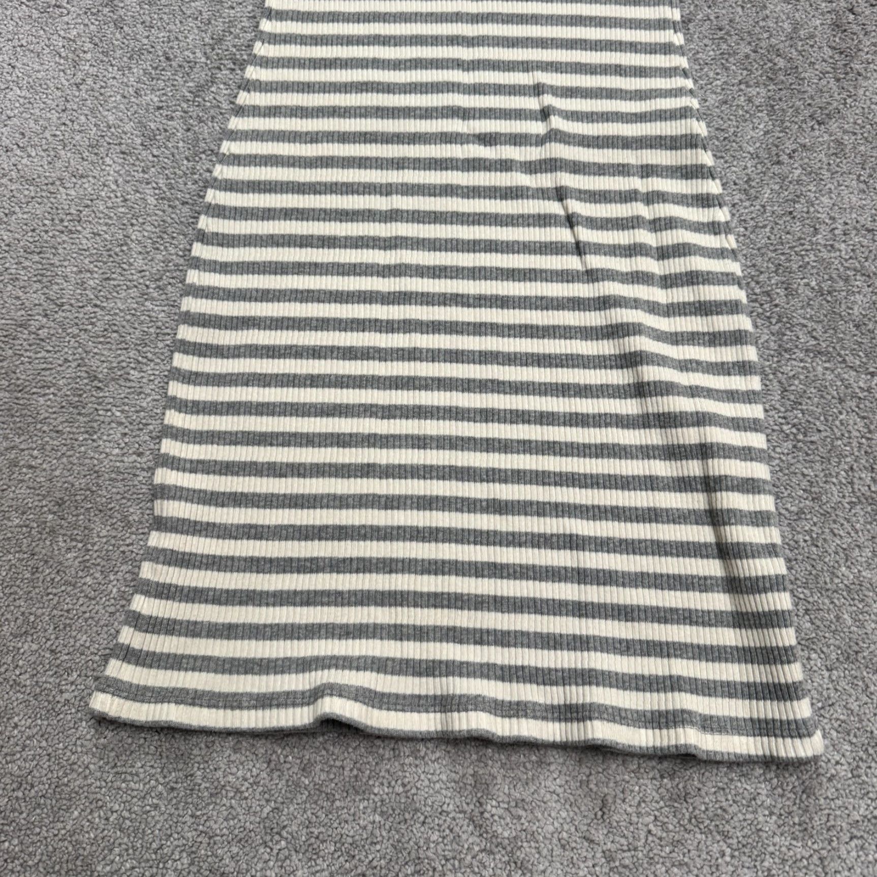 Theory Theory Bodycon Midi Dress Womens XSP Gray White Striped Crew Neck Knit Ribbed Cotton Blend Short Sleeve Vintage No Size XS / US 0-2 / IT 36-38 - 4 Thumbnail