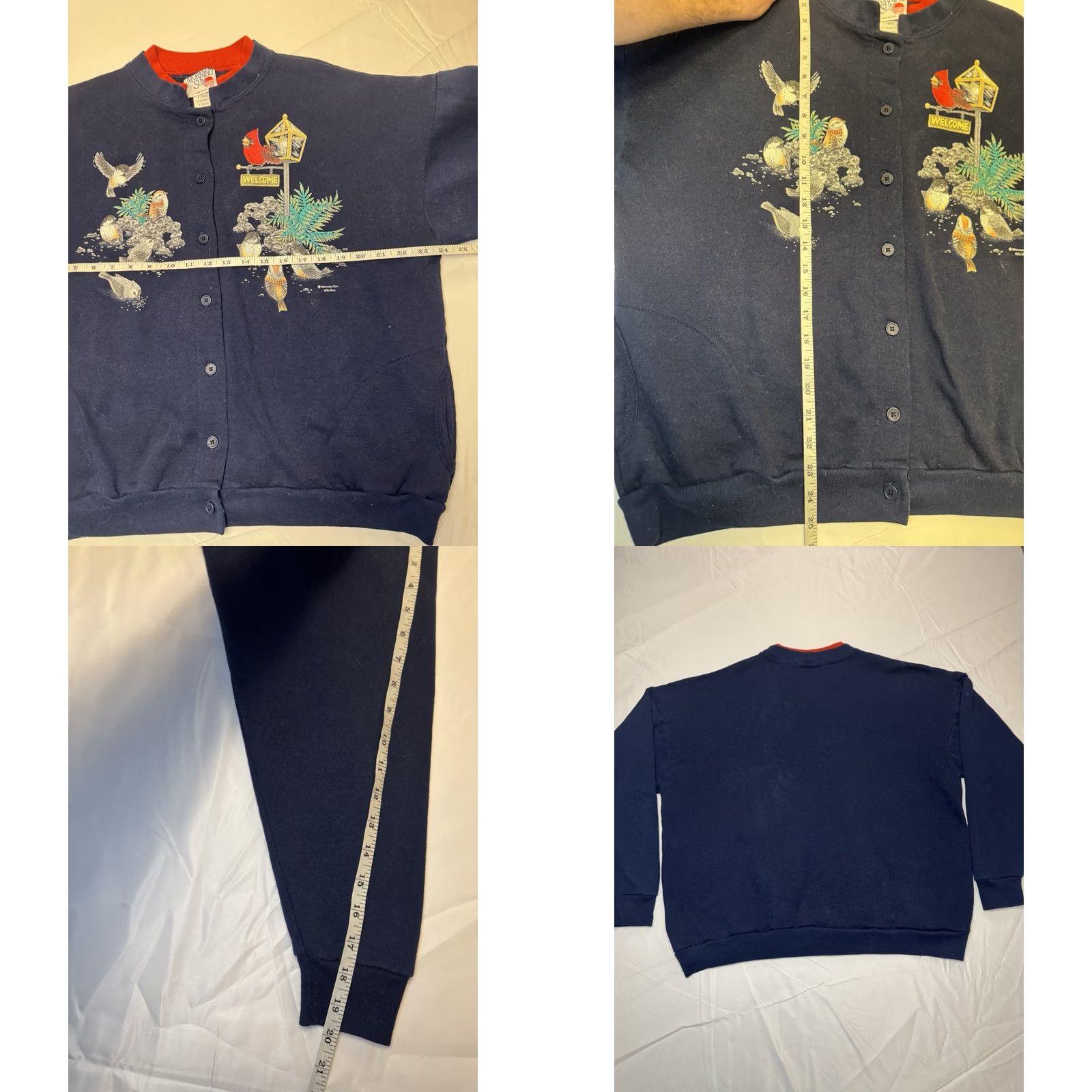 Vintage VINTAGE Morning Sun Sweater Womens XL Blue 90s Leaves Cardinal Bird Collared Size XL / US 12-14 / IT 48-50 - 8 Thumbnail