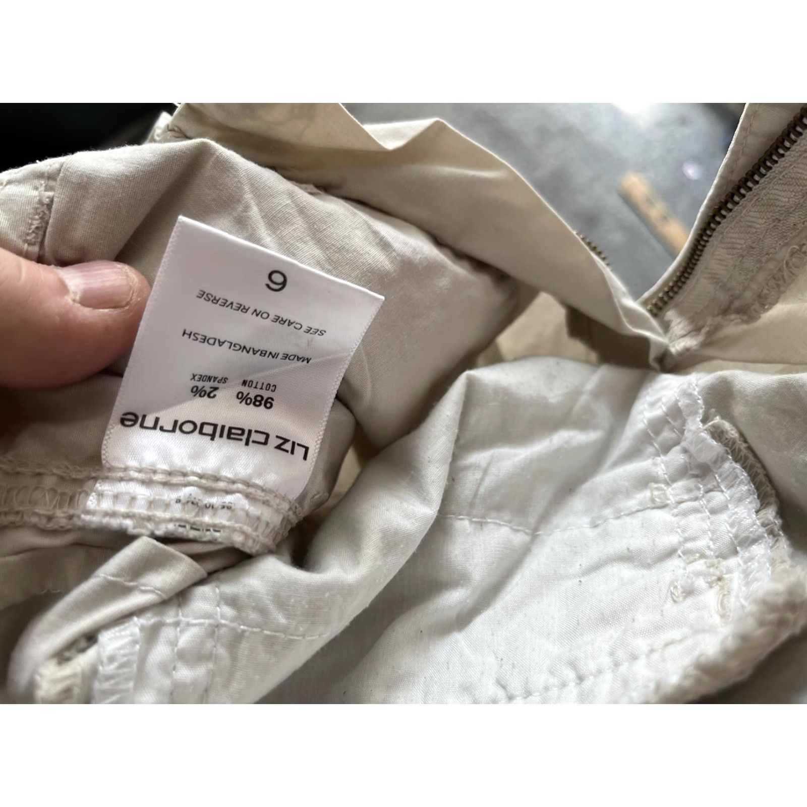 Liz Claiborne Liz Claiborne Pants - Womens Sz 6 Flat Front Straight Leg Chino Beige Cotton Blend Slacks Size 28" / US 6 / IT 42 - 6 Thumbnail