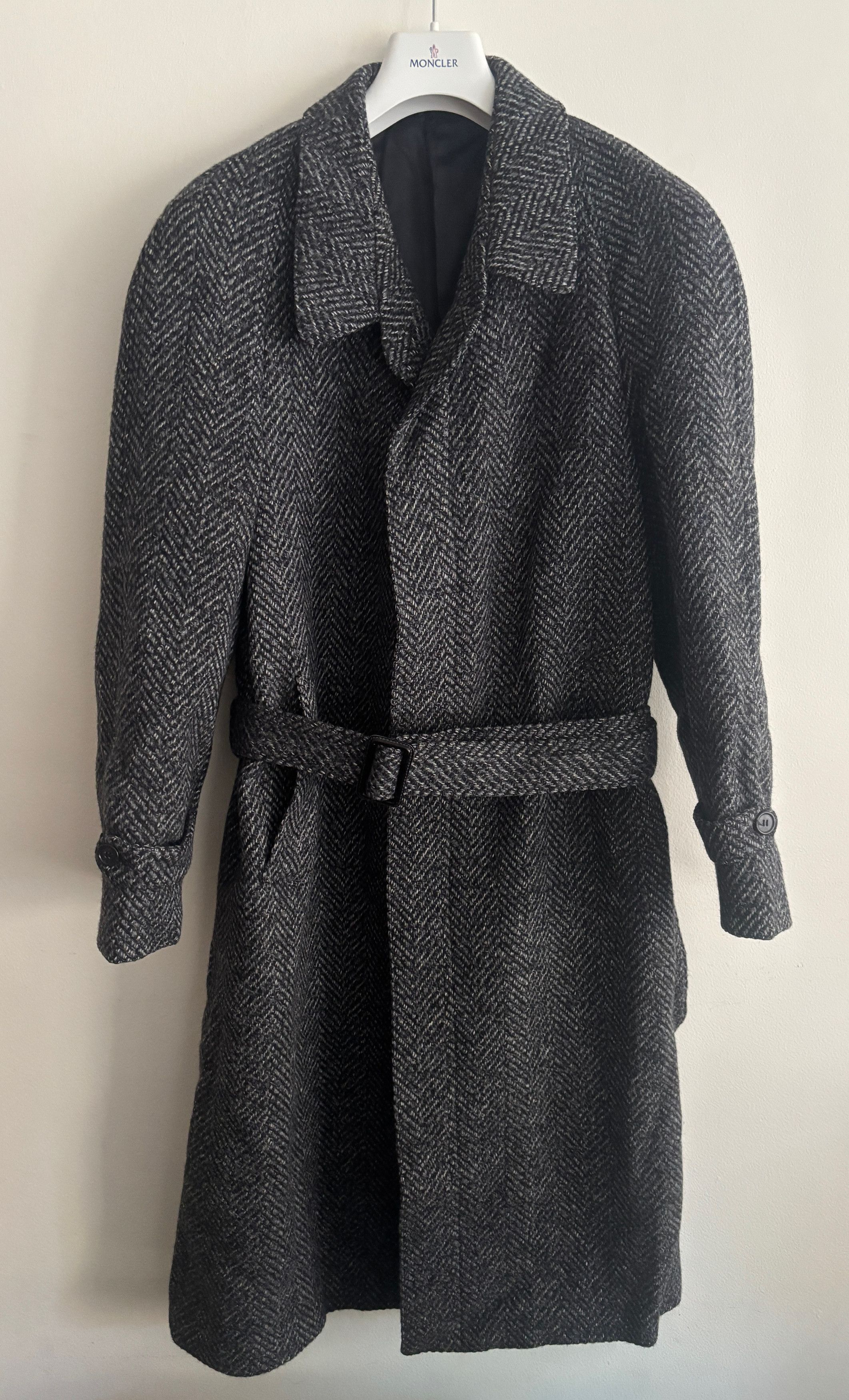 Vintage Haute Rive Paris Herringbone Belted Balmacaan Overcoat Size US M / EU 48-50 / 2 - 2 Thumbnail