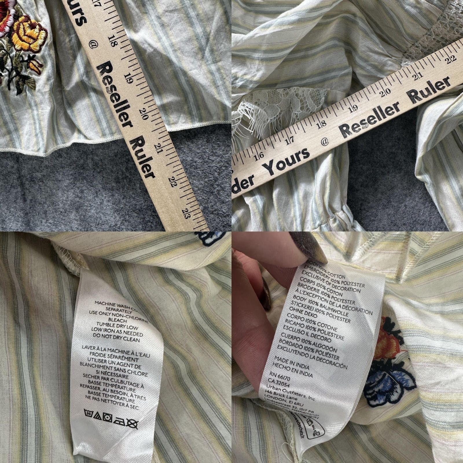 Vintage Kimchi Blue Top Womens XL White Stripe Floral Boho Peasant Rose Tyrie Size XL / US 12-14 / IT 48-50 - 9 Thumbnail