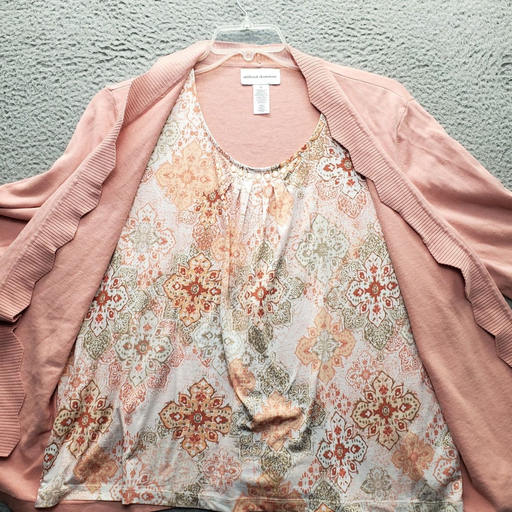 Vintage Alfred Dunner Cardigan Womens XL Pink Floral Pleat Edge Detail Sweater Size XL / US 12-14 / IT 48-50 - 8 Thumbnail