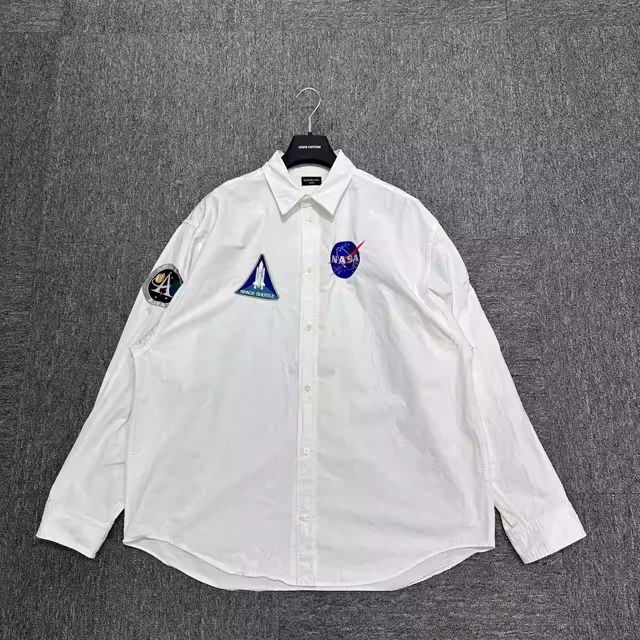 image of Balenciaga Nasa Joint Embroidered Space Shirt in White, Men's (Size 2XS)