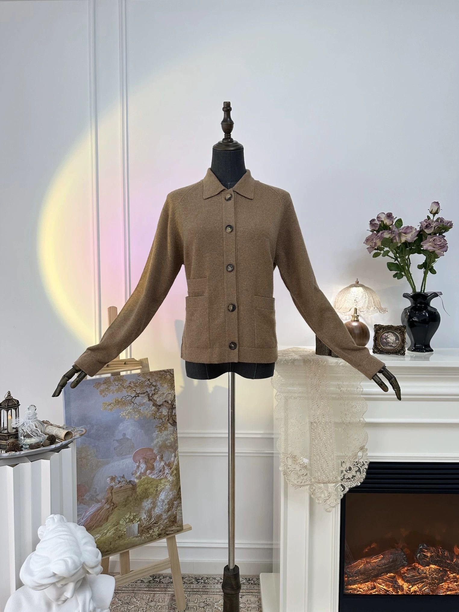 Hermes HERMES Cashmere Knit L/S Wmns Caramel Brown Size L / US 10 / IT 46 - 4 Thumbnail