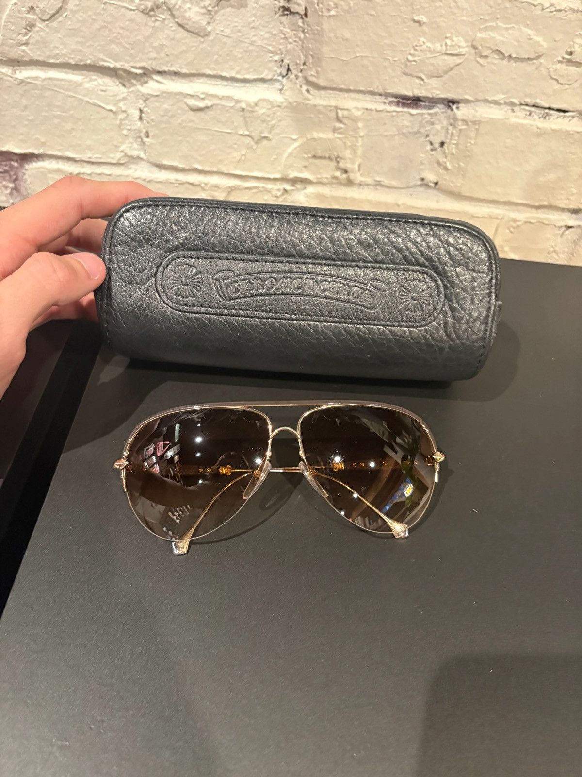 Chrome Hearts Chrome Hearts Gold Aviator Sunglasses Size ONE SIZE - 1 Thumbnail