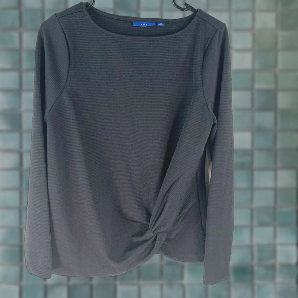 Apt. 9 Apt. 9 Womens Blouse Shirt Solid Black Round Neck Long Sleeve Front Knotted Size M Size M / US 6-8 / IT 42-44 - 1 Thumbnail