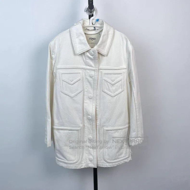 Fendi Fendi White Pocket Embossed Cotton Collar Single-breasted Size XS / US 0-2 / IT 36-38 - 1 Thumbnail