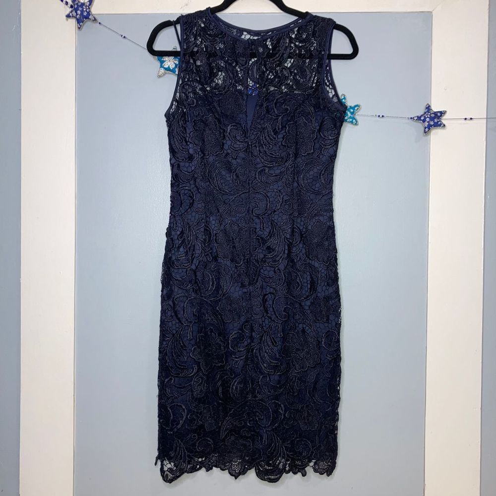 Adrianna Papell, Illusion Bodice Lace Sheath Dress, Midnight Blue Women's 4  - erickpacheco.com.br