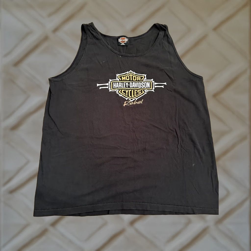 Harley Davidson VINTAGE Harley-Davidson Rebel Tank T-Shirt Mens 2XL Black Faded Salt Lake City UT Bones Couture Size US XXL / EU 58 / 5 - 1 Thumbnail