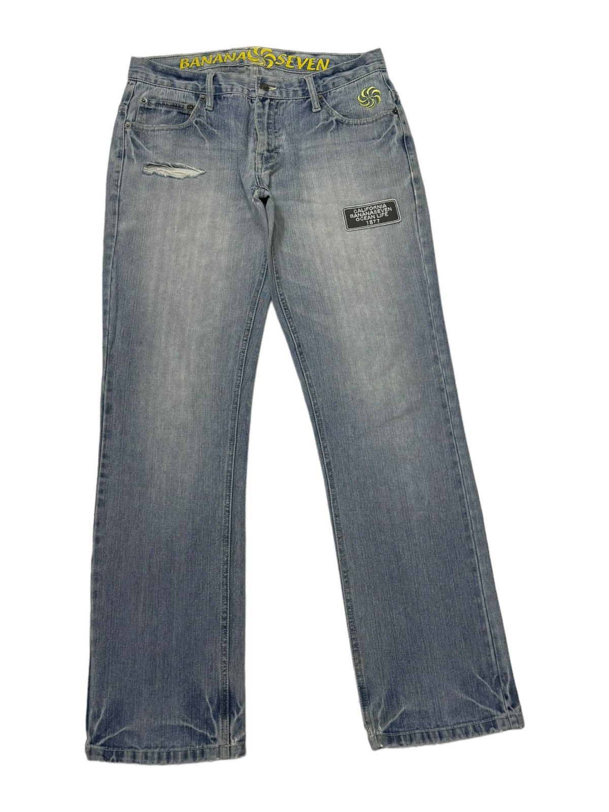 If Six Was Nine Vintage Banana Seven Blue Wash Distressed Denim Jean Size US 32 / EU 48 - 4 Thumbnail
