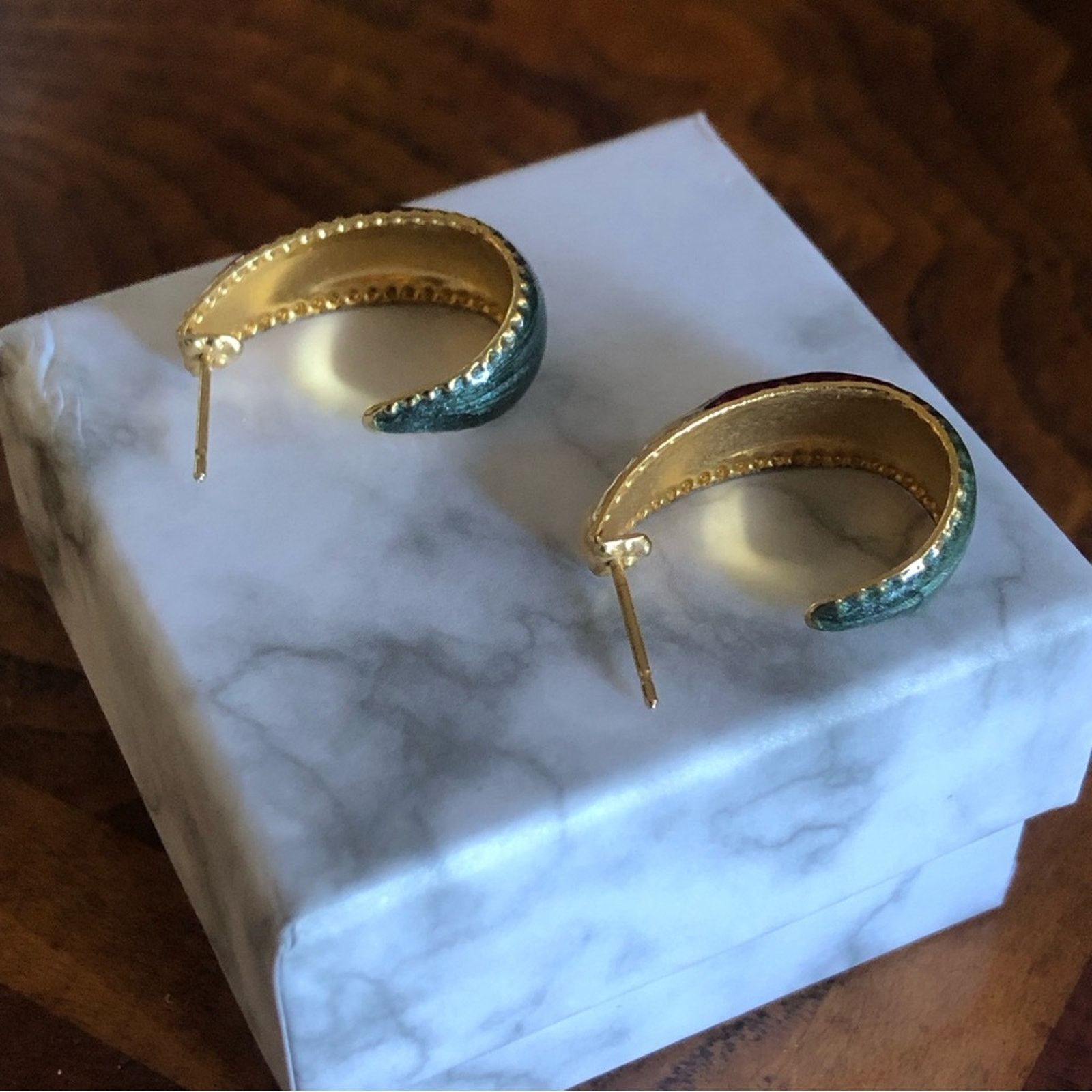 Vintage Vintage 80s multi tone sparkle enamel small hoop earrings Size ONE SIZE - 3 Thumbnail