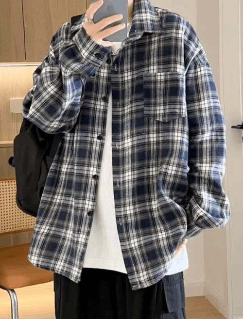 Japanese Brand × Vintage Japanese retro plaid trend loose casual long-sleeved shirt Size US M / EU 48-50 / 2 - 1 Thumbnail