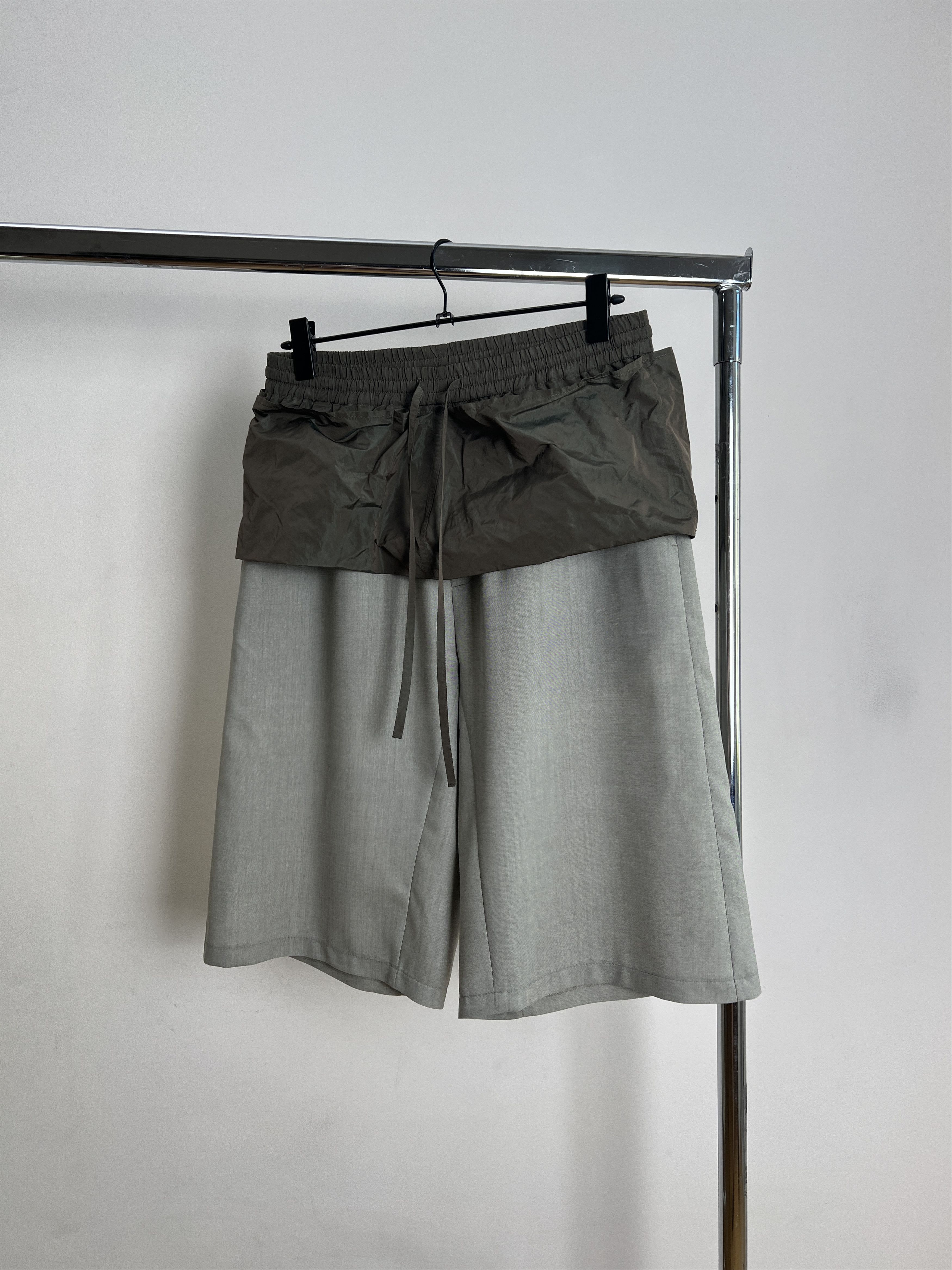 image of Individual Designer Hidden Piece Parachute Wool Shorts in Light Green, Men's (Size 30)