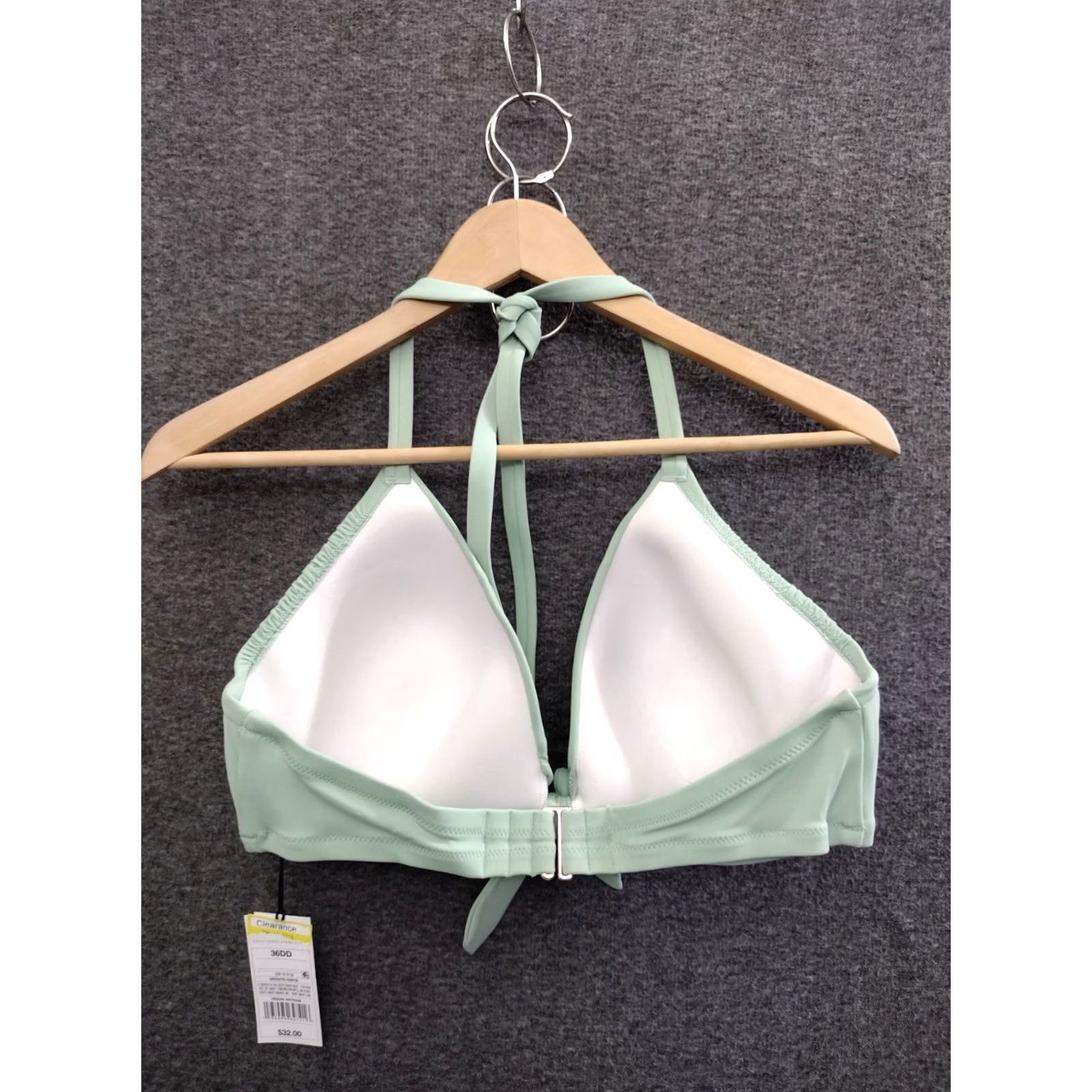 Vintage Shade & Shore Bikini Top Shrug? Front Tie Spaghetti Padded Green 36DD Women Beach Solid Nylon Polyester Spandex DD Size XS / US 0-2 / IT 36-38 - 2 Thumbnail