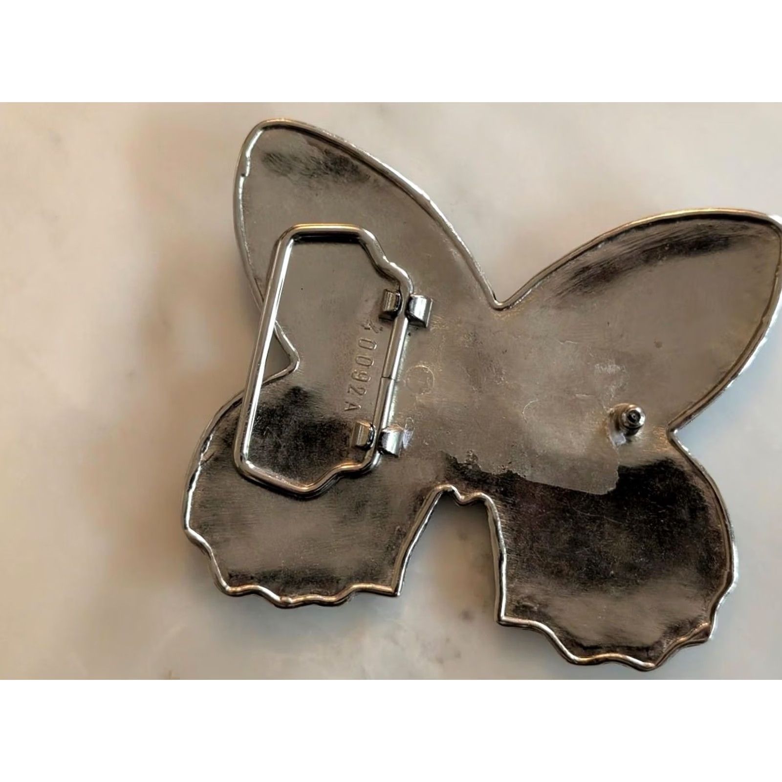 Vintage VINTAGE Butterfly Belt Buckle RHINESTONE Western Studded Mens 3.25x4" Blue Silver Fits 1.5" Belt max Size ONE SIZE - 5 Thumbnail