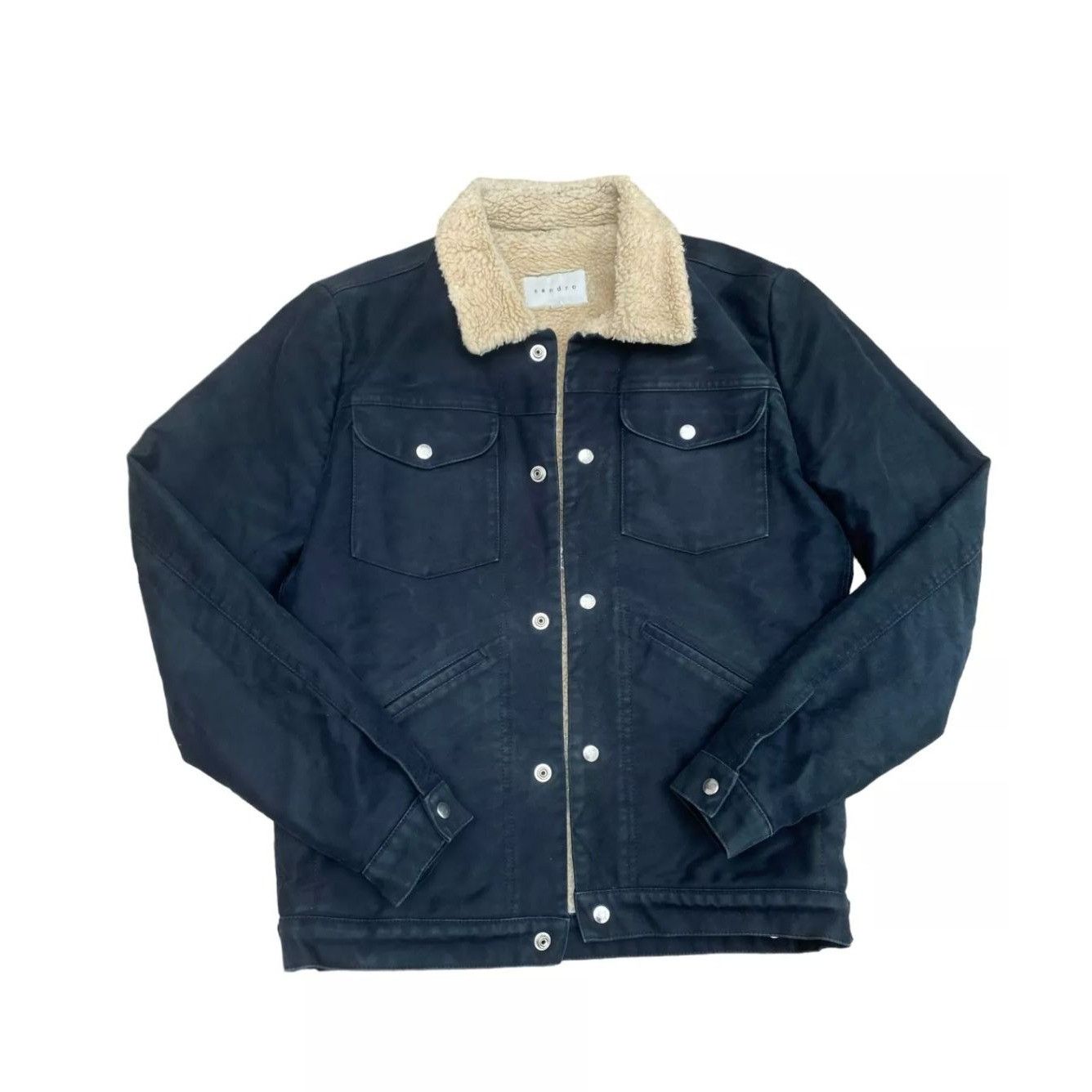 image of Sandro Navy Shearling Jacket, Men's (Size Small)