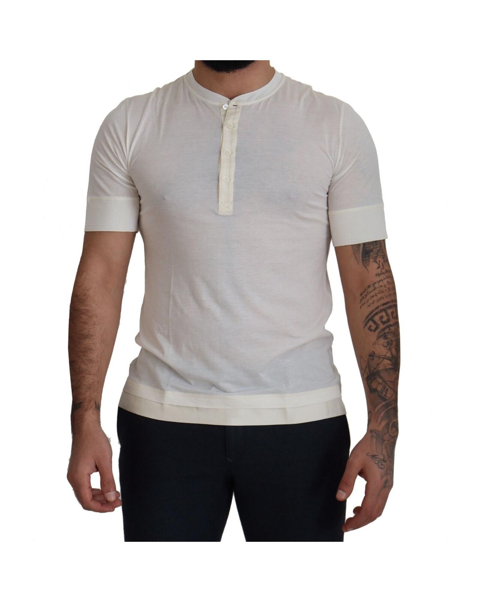 image of Dolce Gabbana Short Button Closure Crewneck T-Shirt in White, Men's (Size Medium)