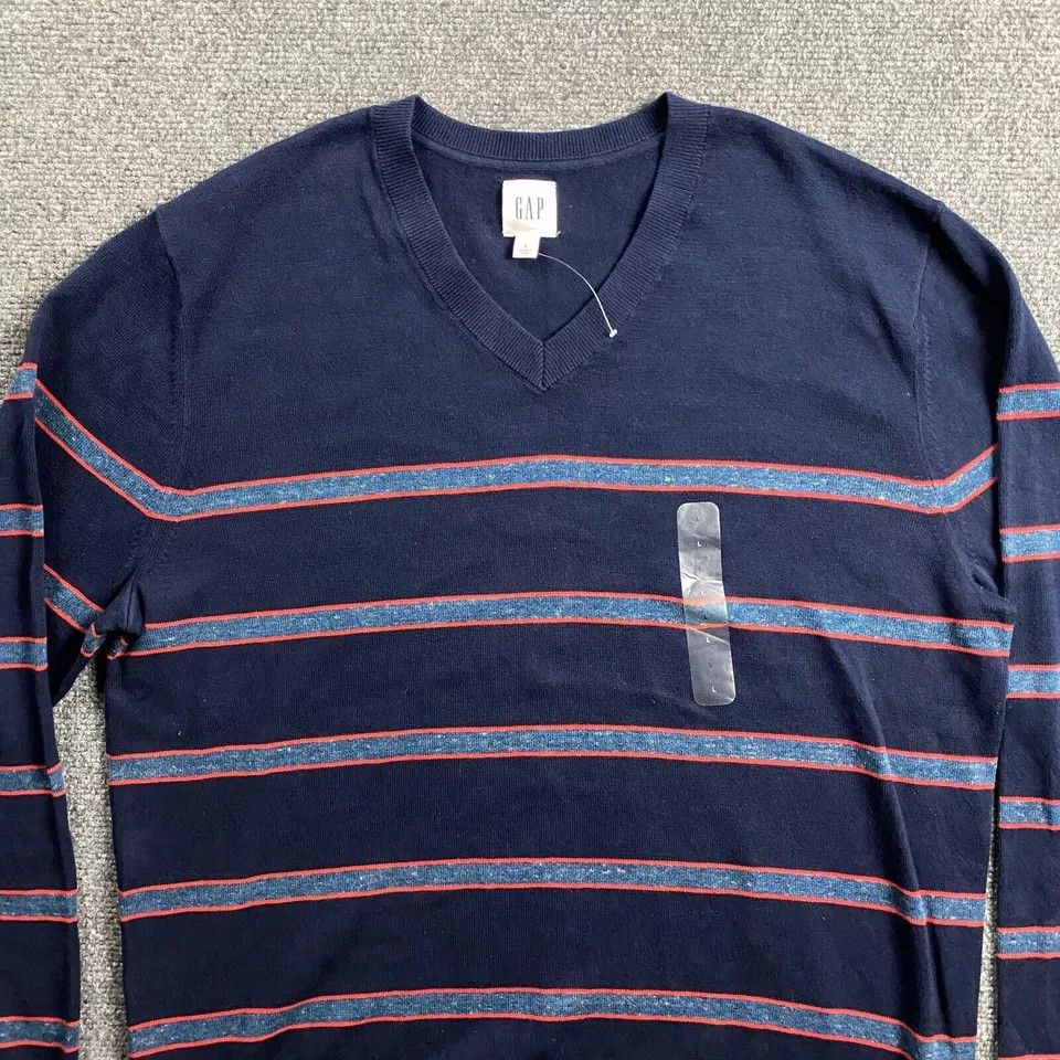 Gap Gap Sweater Men's Large Blue Striped V-Neck Pullover NWT Size US L / EU 52-54 / 3 - 2 Thumbnail