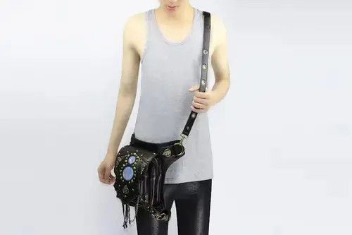 Leather Drop Leg Bag Steampunk Retro Rock Waist Belt Bag Size ONE SIZE - 4 Thumbnail